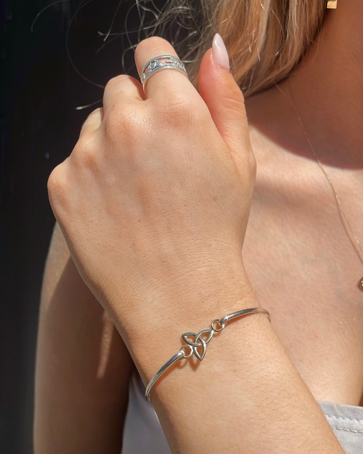 9ct Yellow Gold Trinity Knot & Sterling Silver Bangle