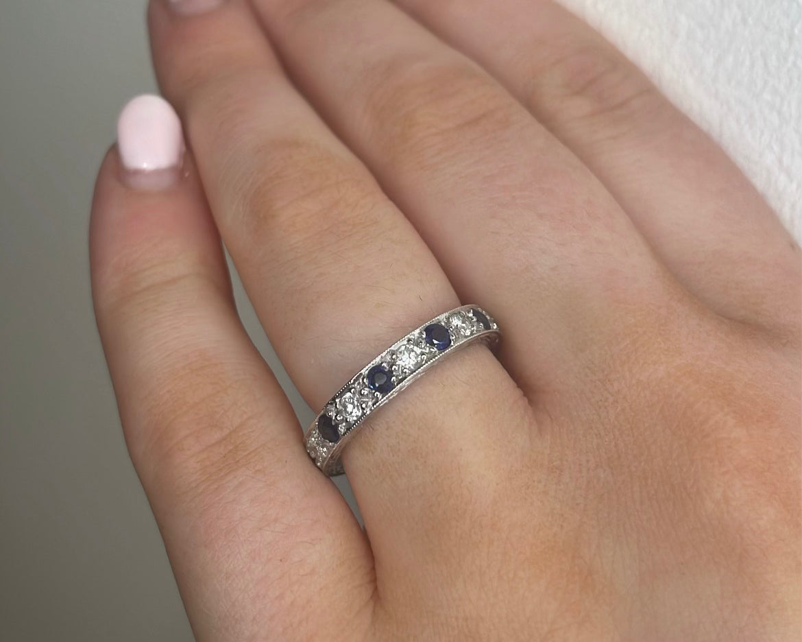 Alternating Sapphire and Diamond White Gold Band
