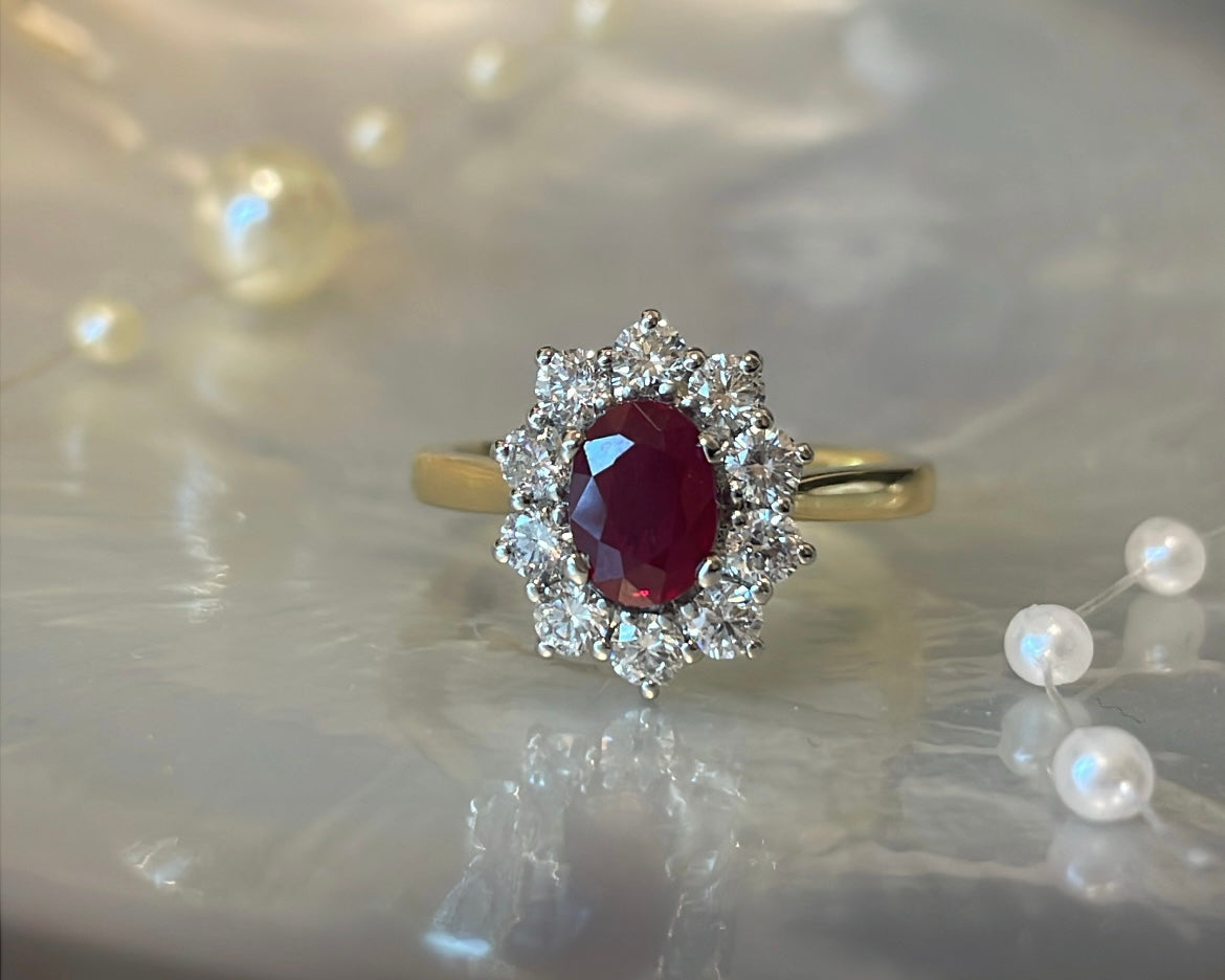 18ct Yellow Gold 0.93ct Ruby and Diamond Cluster Ring