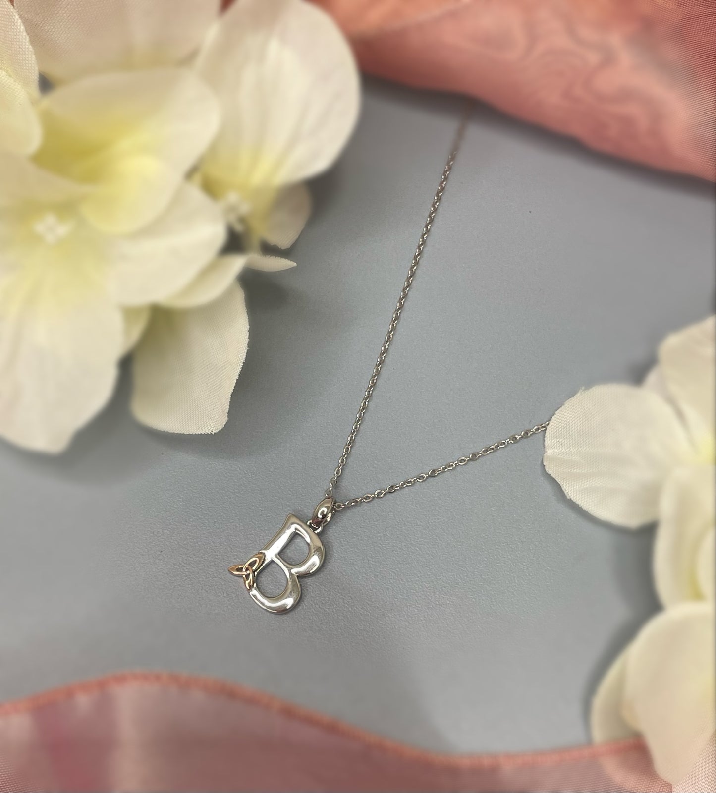Sterling Silver and Plated Rose Gold Trinity Knot Letter Pendant
