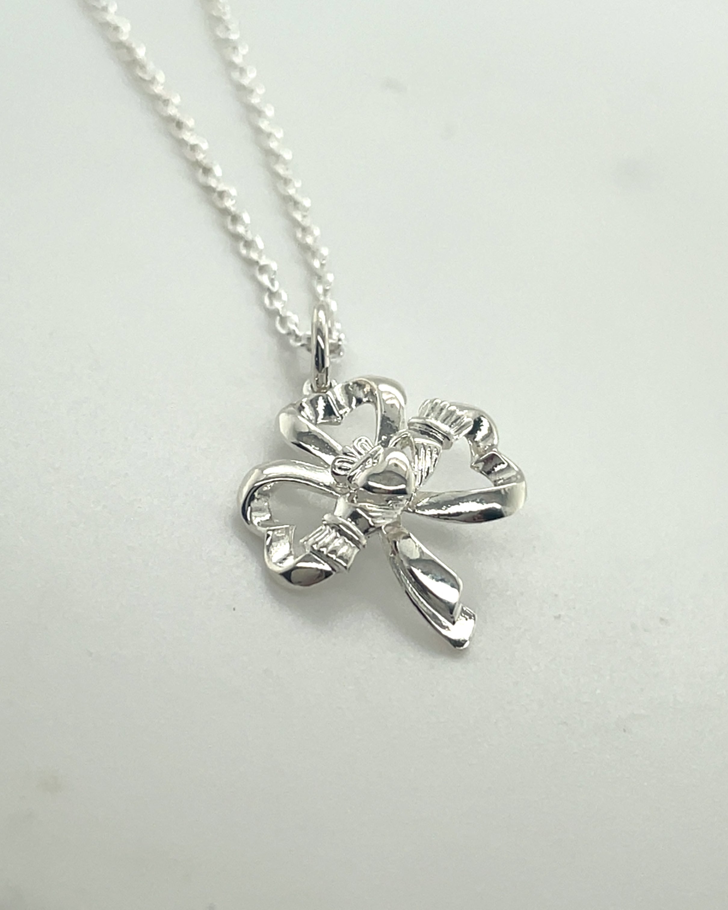 Sterling Silver Shamrock & Claddagh Pendant