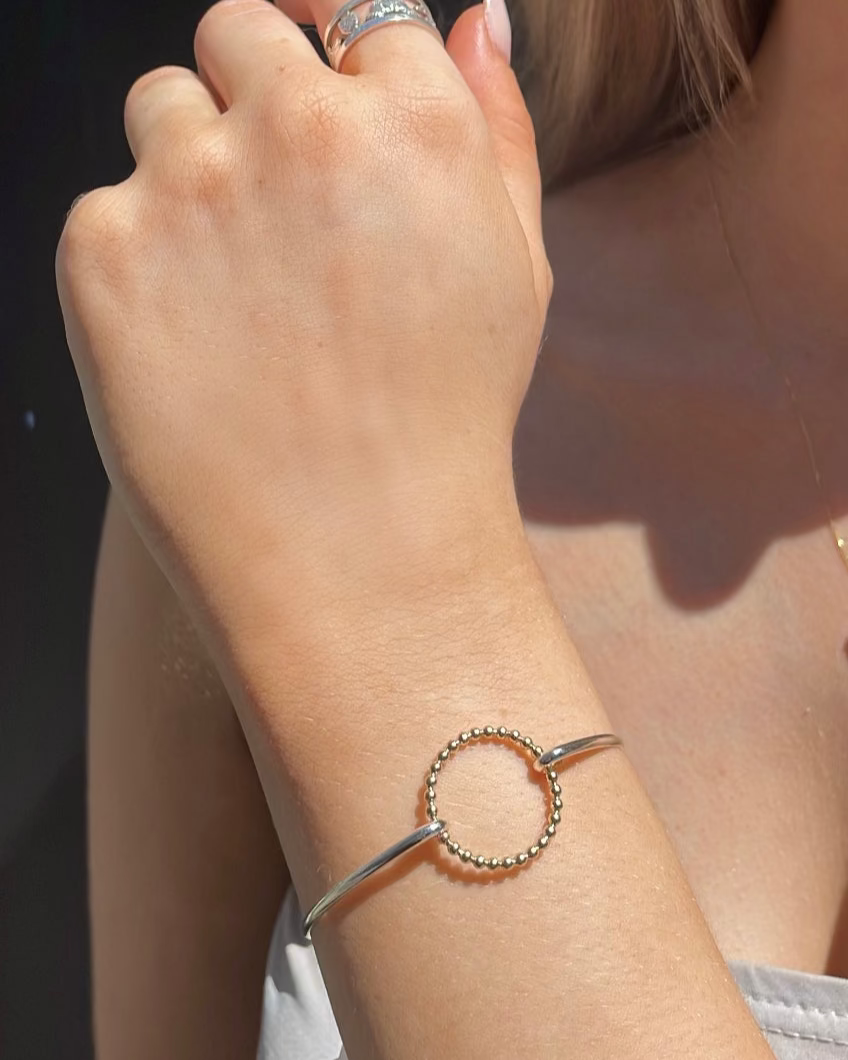 Gold & Sterling Silver Beaded Circle Bangle