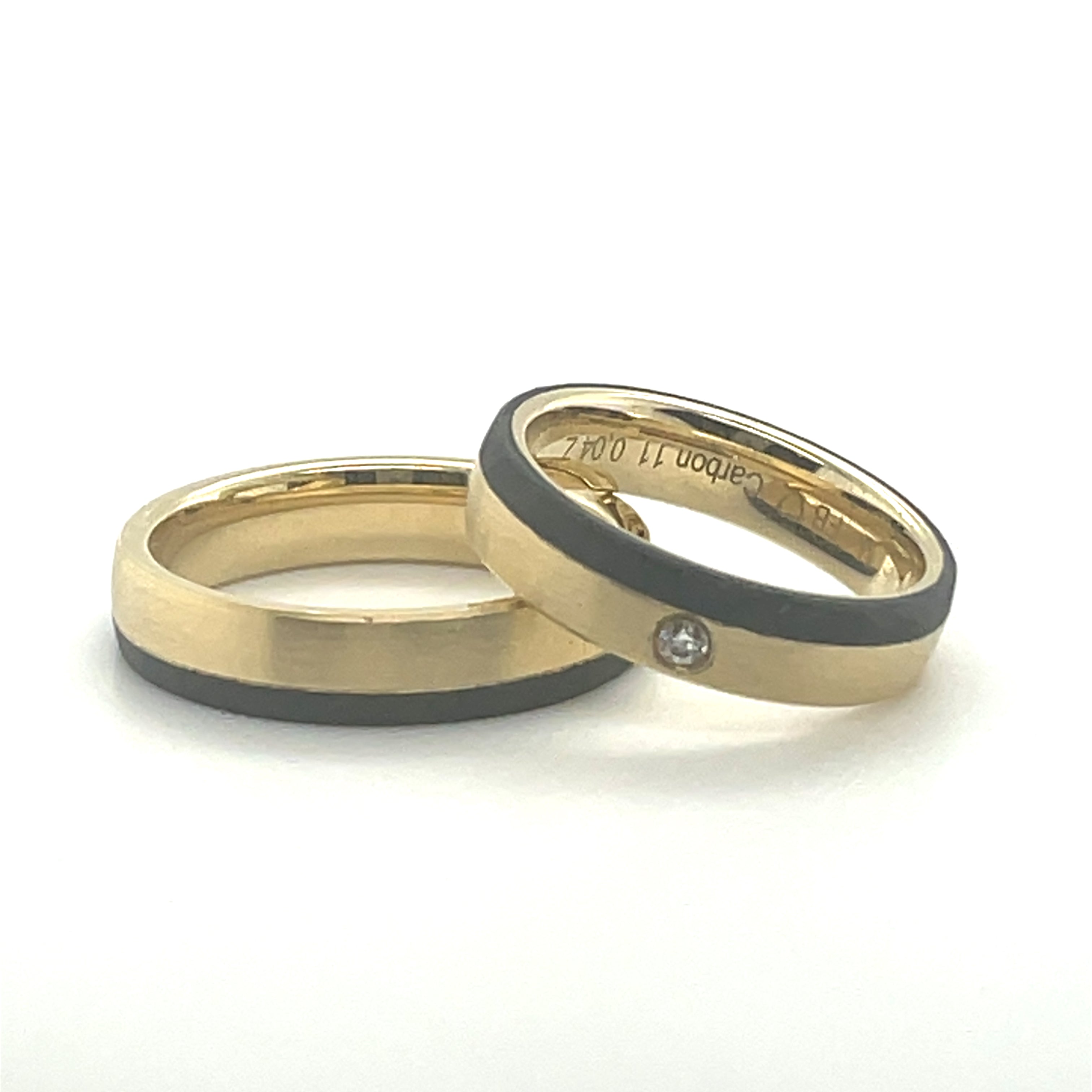 Black Carbon Strip and Yellow Gold Wedding Band