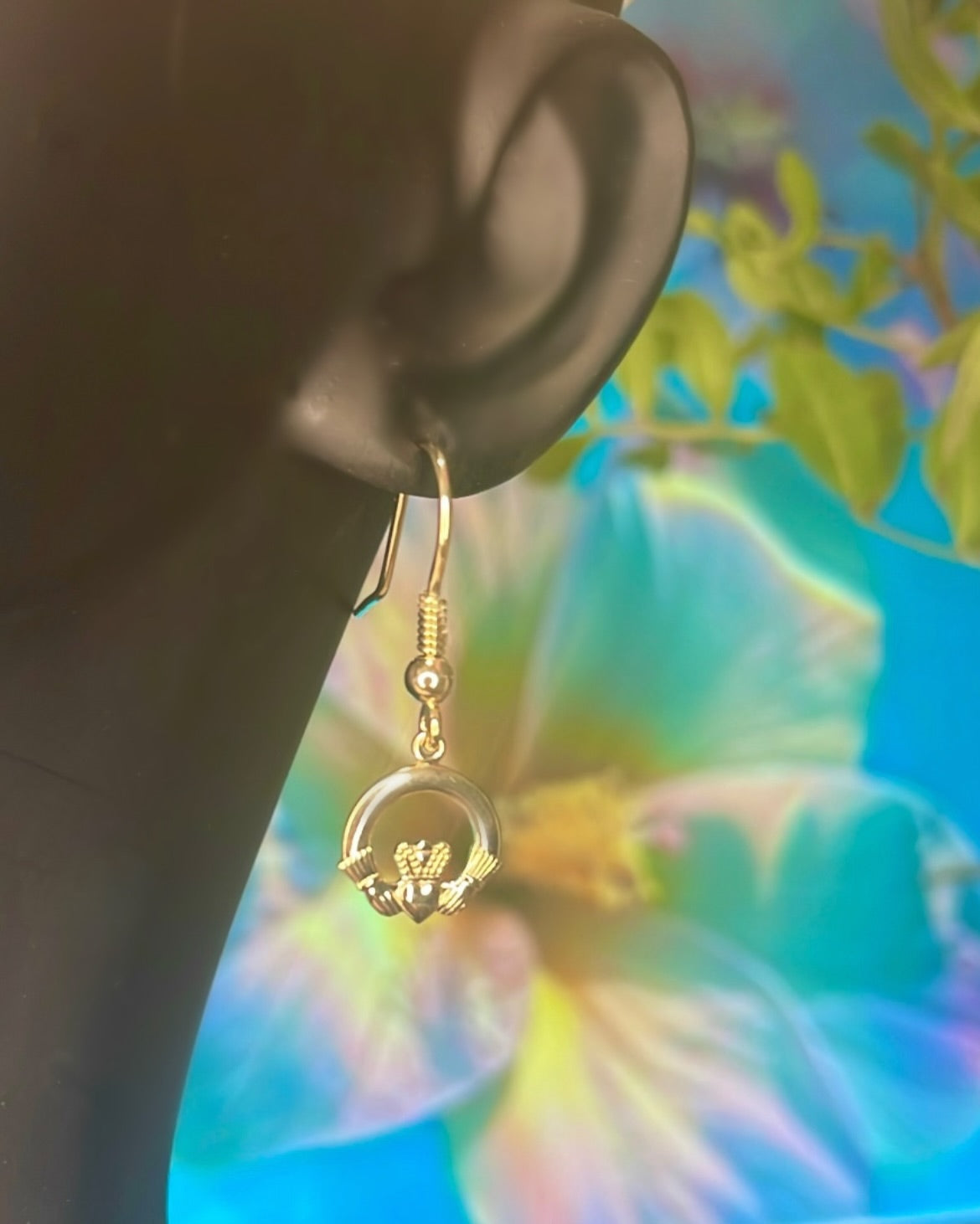 9ct Yellow Gold Mini Claddagh Shepherd Hook Earrings