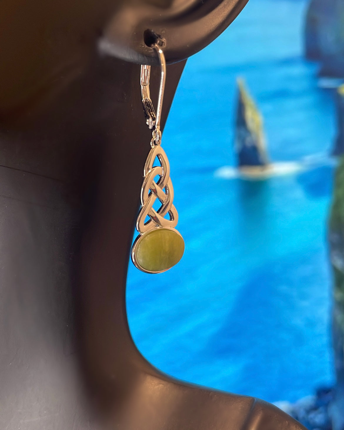 Large Sterling Silver Celtic Knot & Connemara Marble Earrings