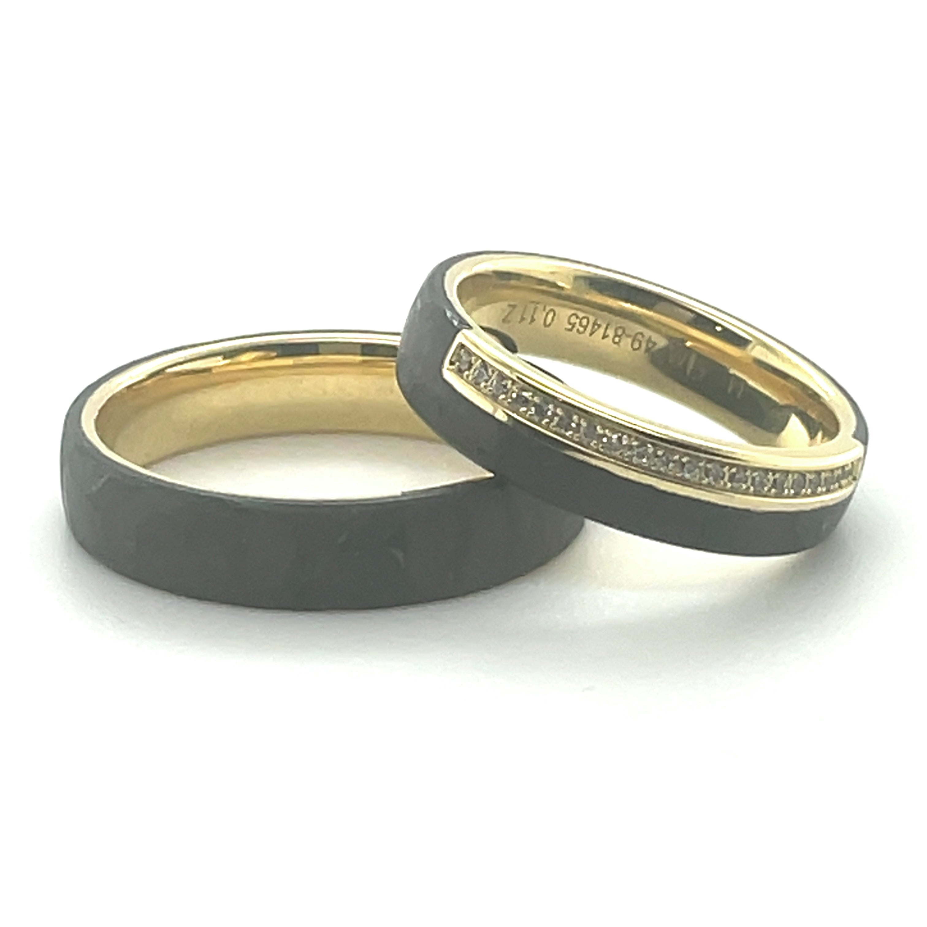 Black Carbon Diamond and Yellow Gold Wedding Band