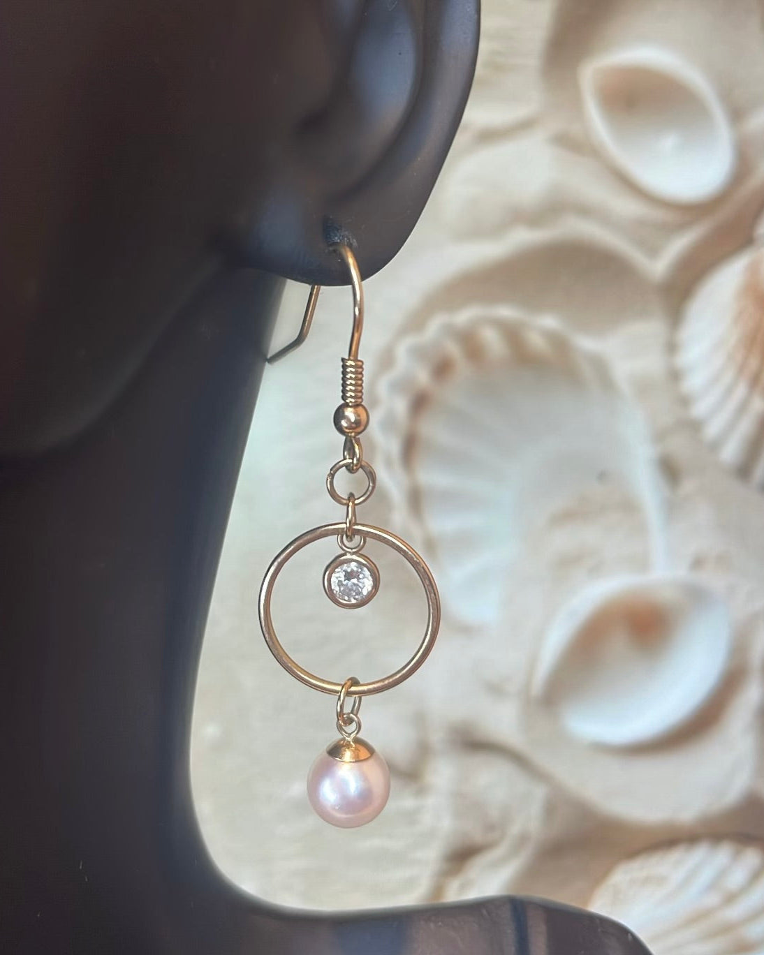 9ct Gold Circle, Freshwater Pearl & Diamond Earrings