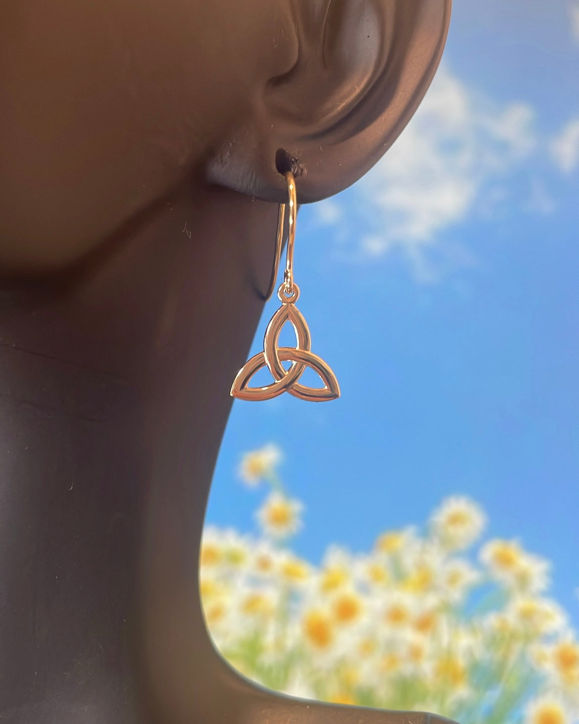 9ct Yellow Gold Mini Trinity Knot Shepherd Hook Earrings