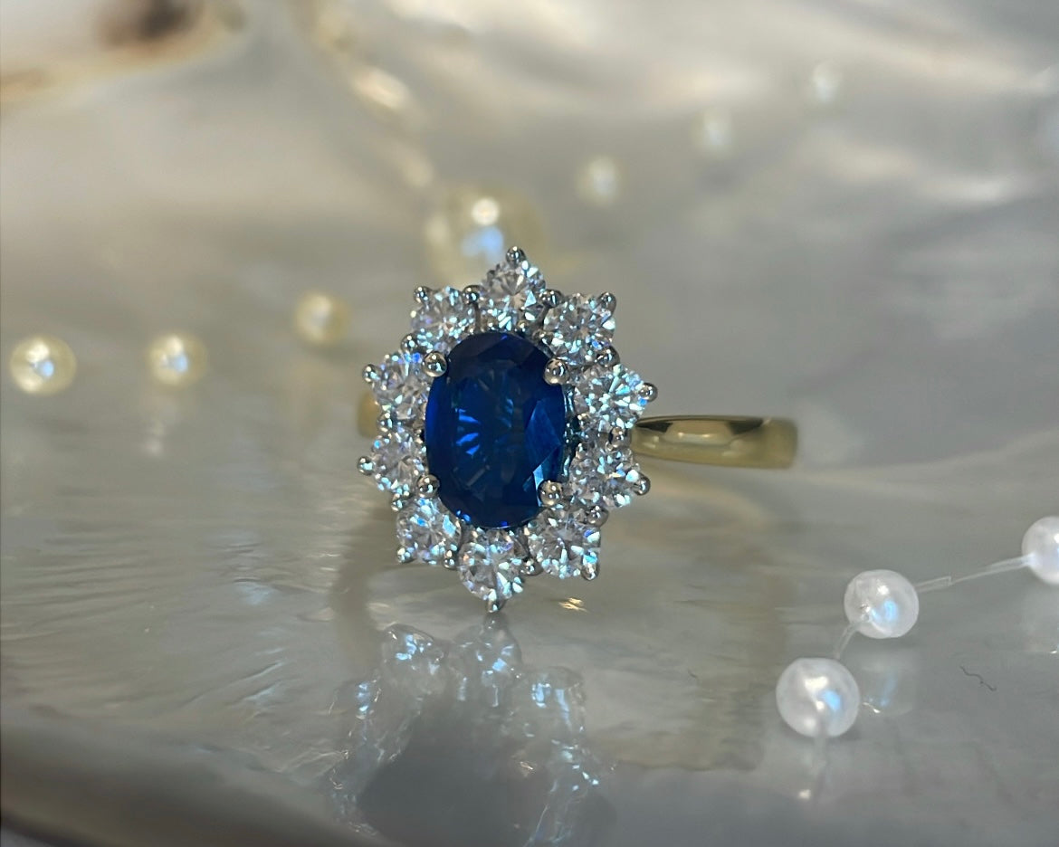 18ct Yellow Gold 1.57ct Sapphire and Diamond Cluster Ring