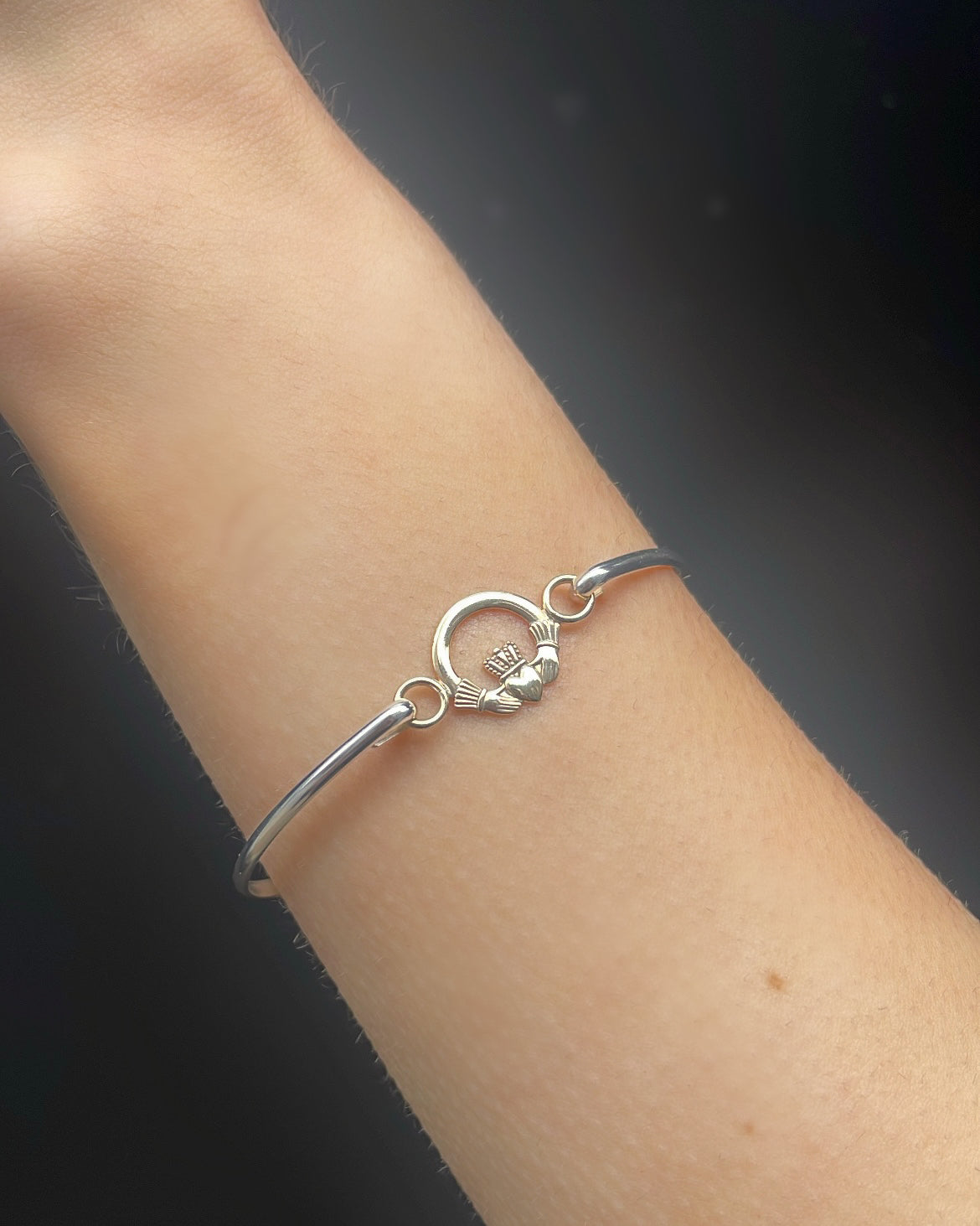 9ct Yellow Gold Claddagh Sterling Silver Bangle
