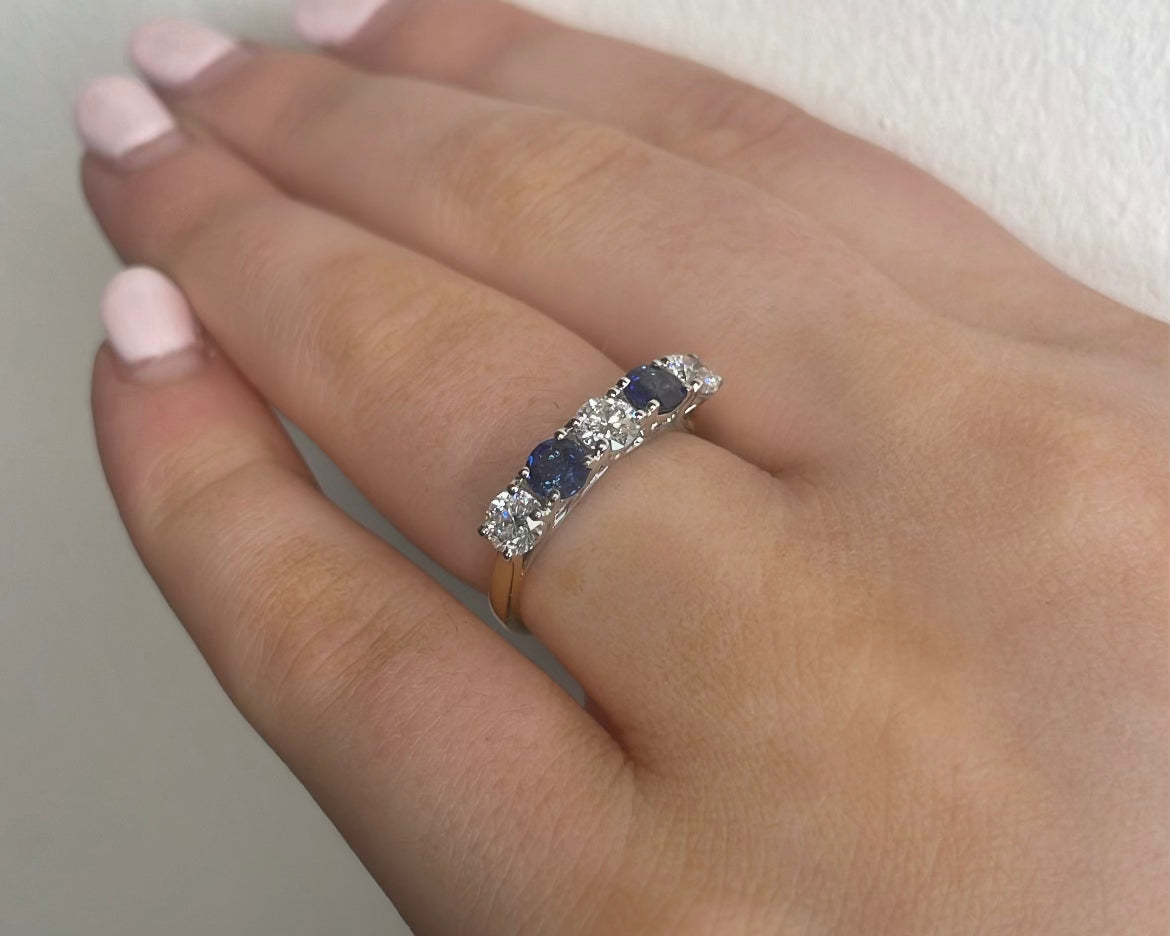 18ct Yellow Gold Round Sapphire and Diamond Five Stone Ring