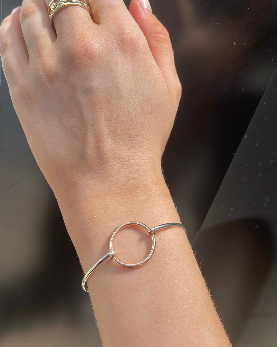 9ct Rose Gold & Sterling Silver Circle Bangle