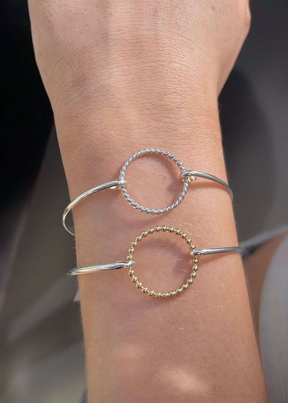 Gold & Sterling Silver Beaded Circle Bangle
