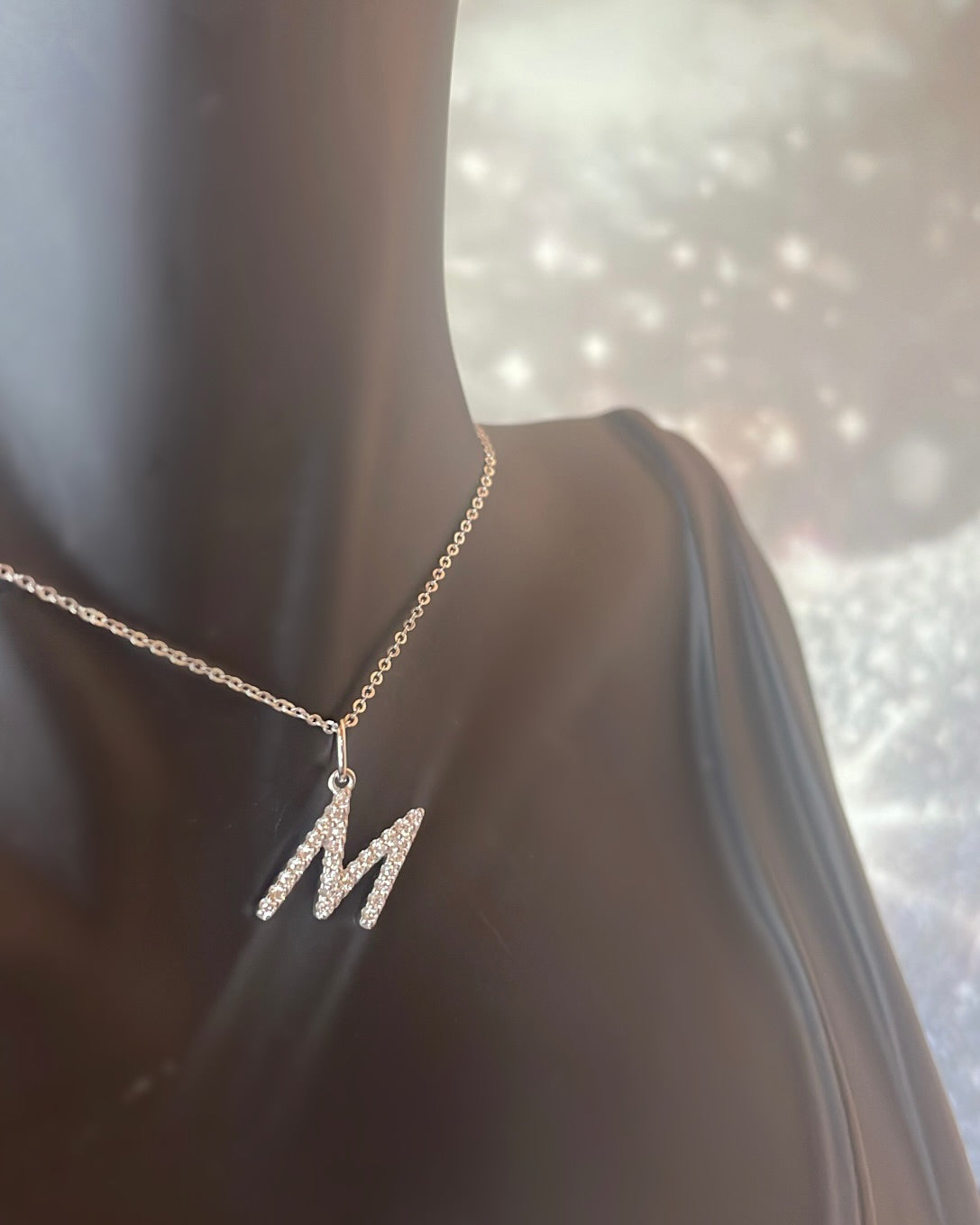 9ct White Gold Round Brilliant Diamond 'M' Initial Pendant