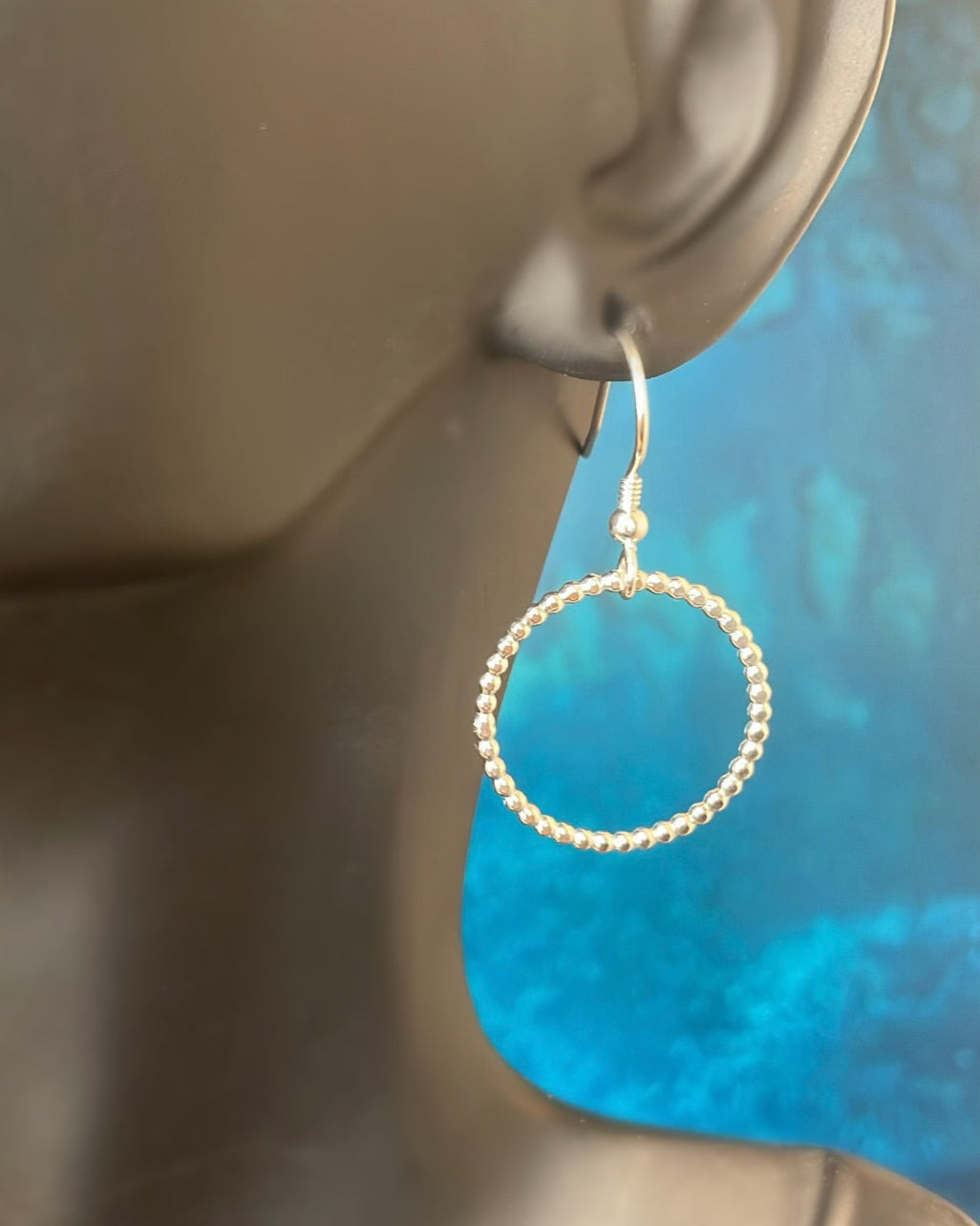 Sterling Silver Beaded Style Circle Earrings