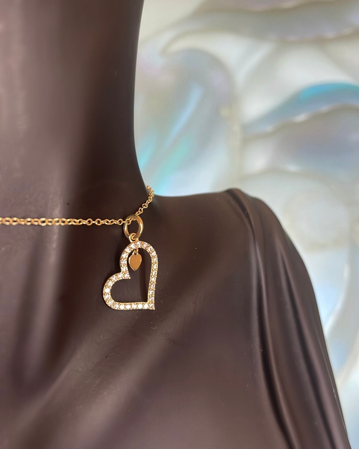 9ct Gold Cubic Zirconia Heart & Mini Heart Pendant