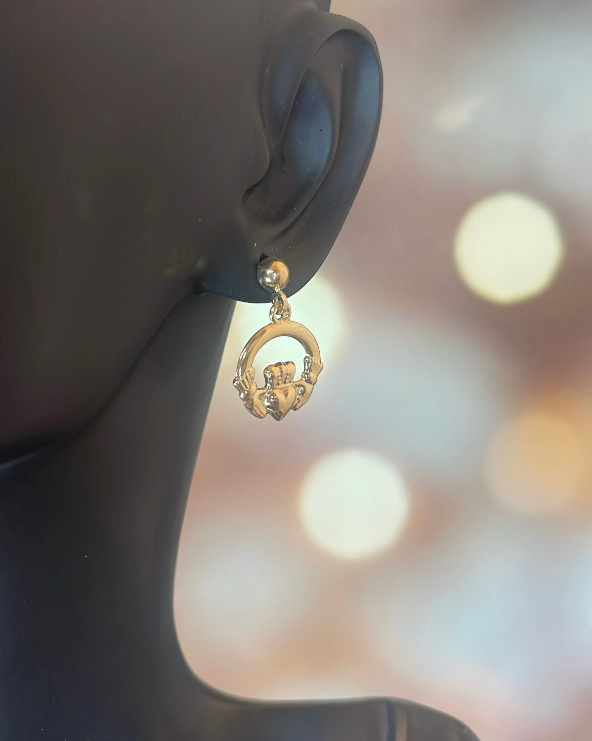 Medium 9ct Yellow Gold Claddagh Mini Drop Earrings