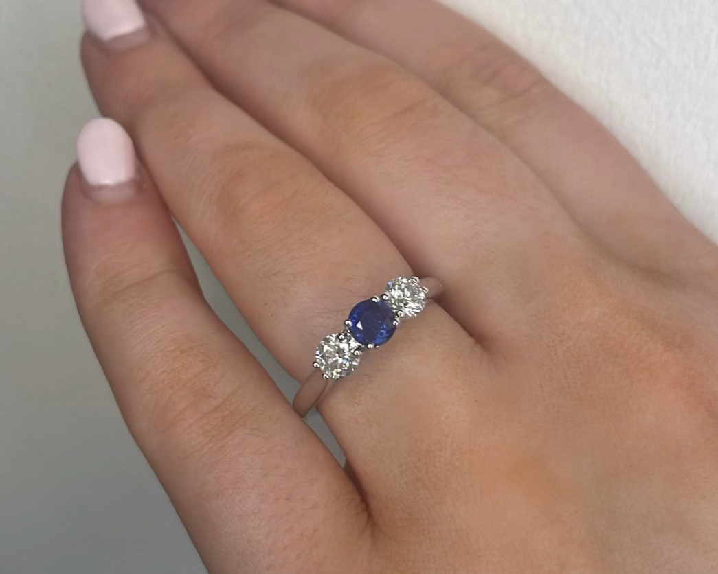 18ct White Gold Round Sapphire and Diamond Three Stone Ring