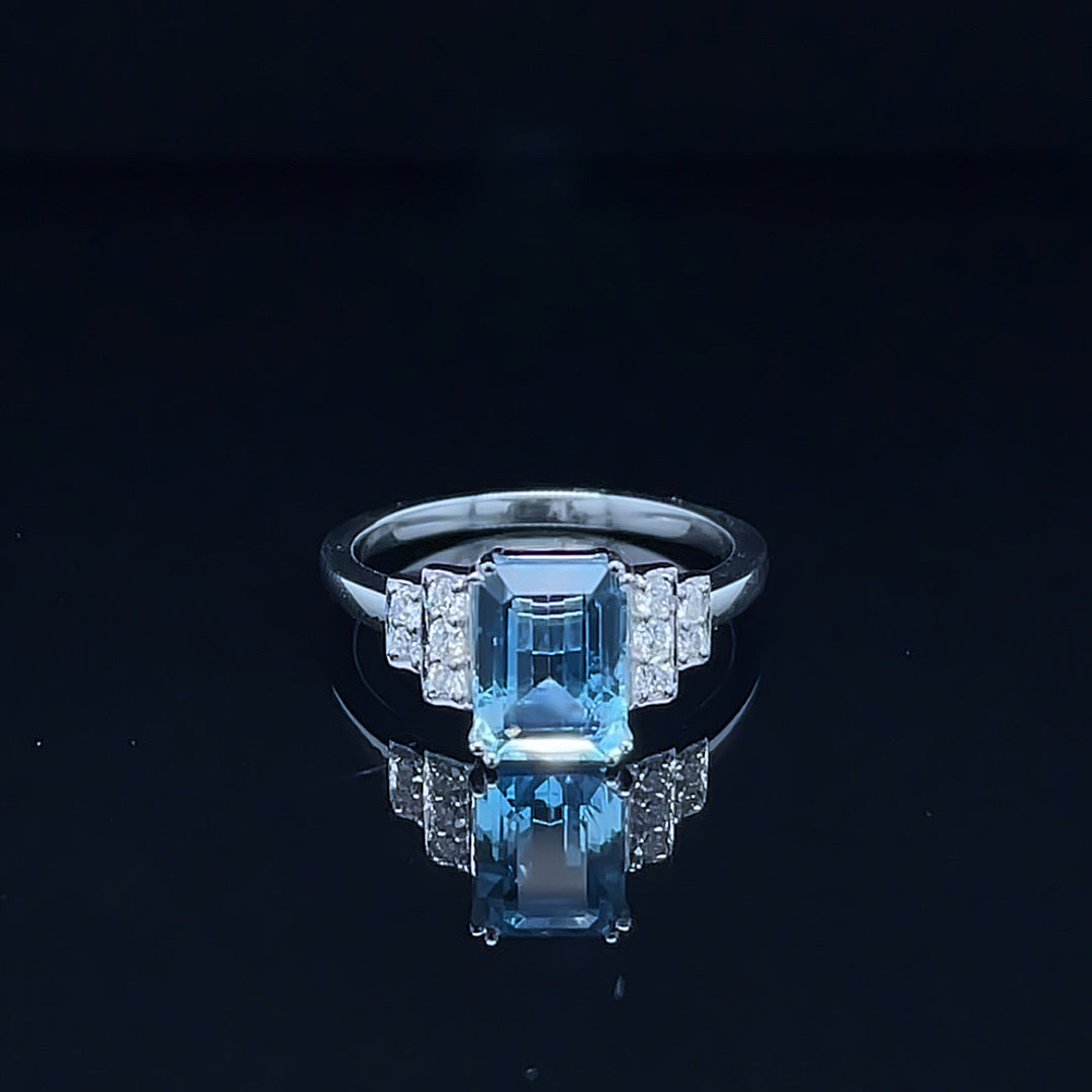 Aquamarine & Diamond White Gold Ring