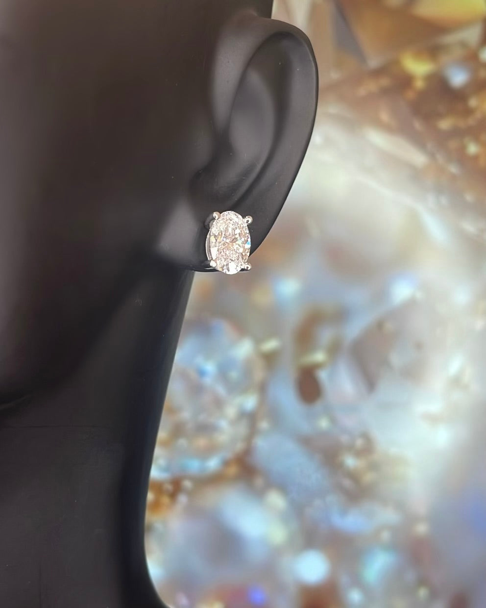 2.08ct Total Oval Diamond Stud 9ct White Gold Earrings