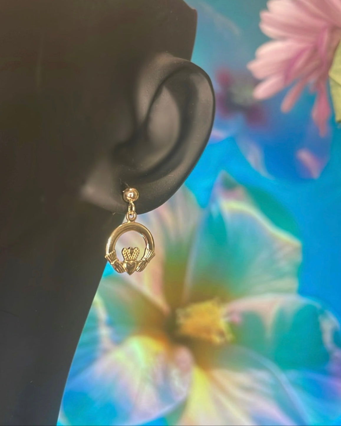 9ct Yellow Gold Claddagh mini Drop Earrings