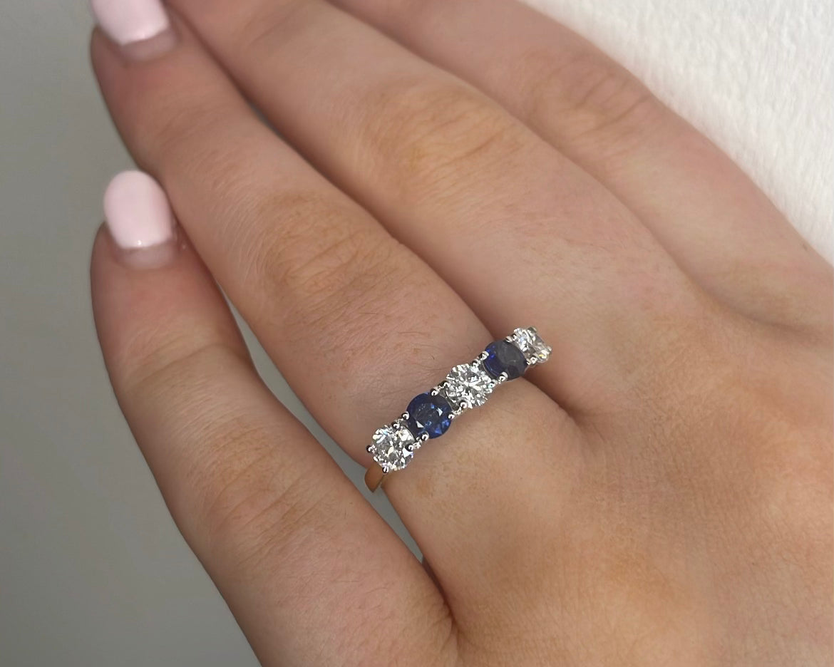 18ct Yellow Gold Round Sapphire and Diamond Five Stone Ring