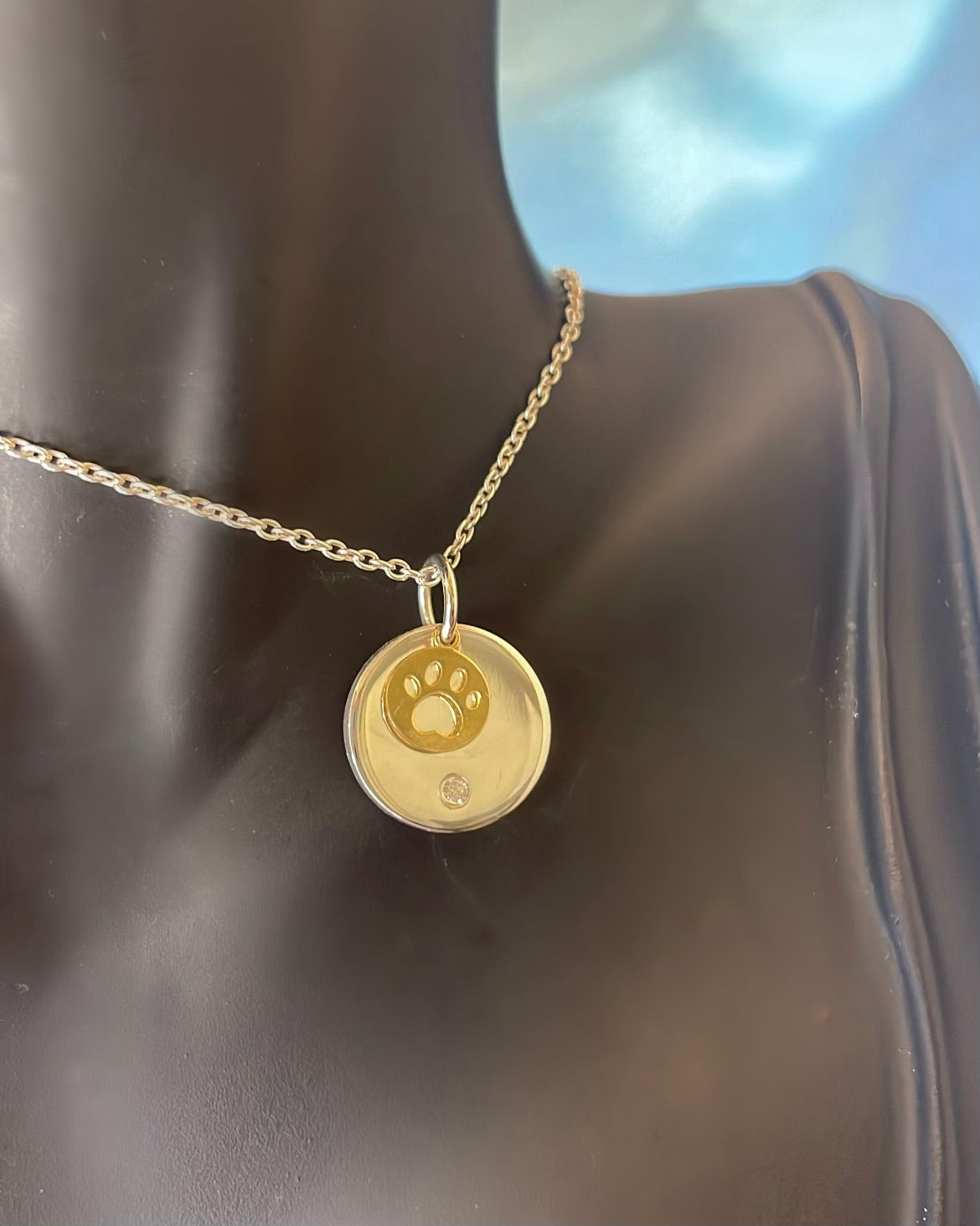 Sterling Silver Disc & Gold Pawprint Pendant