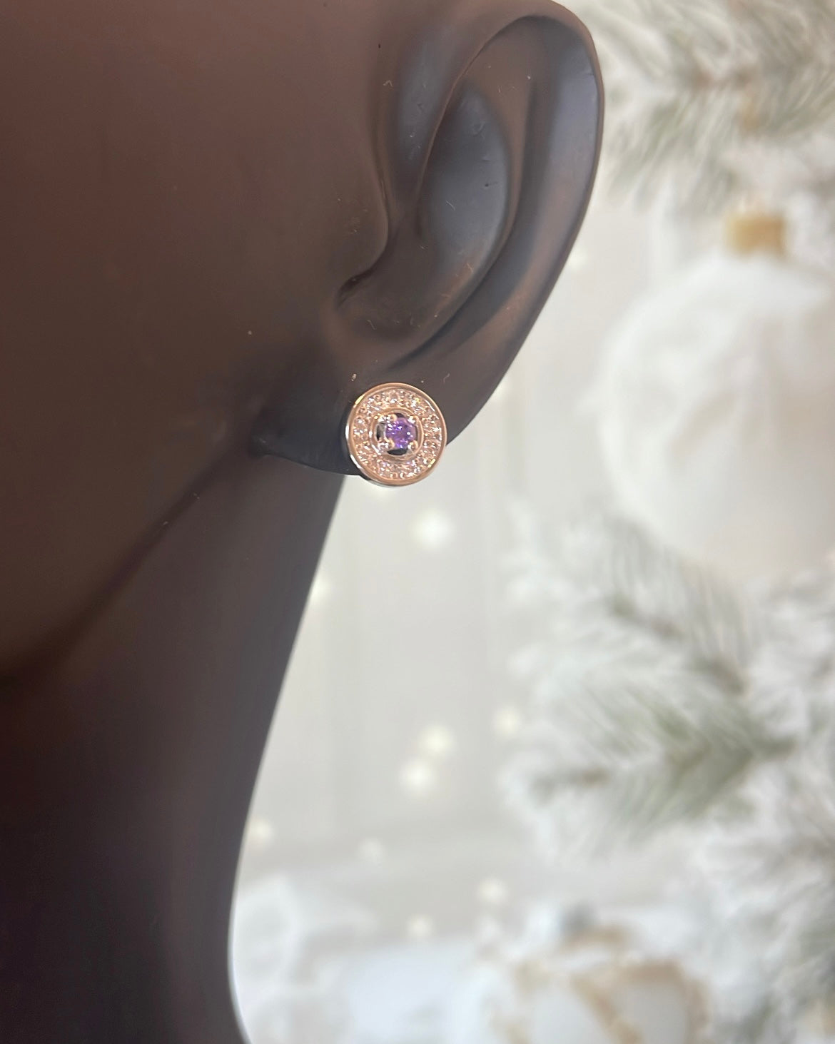 Sterling Silver & CZ Halo Birthstone Stud Earrings