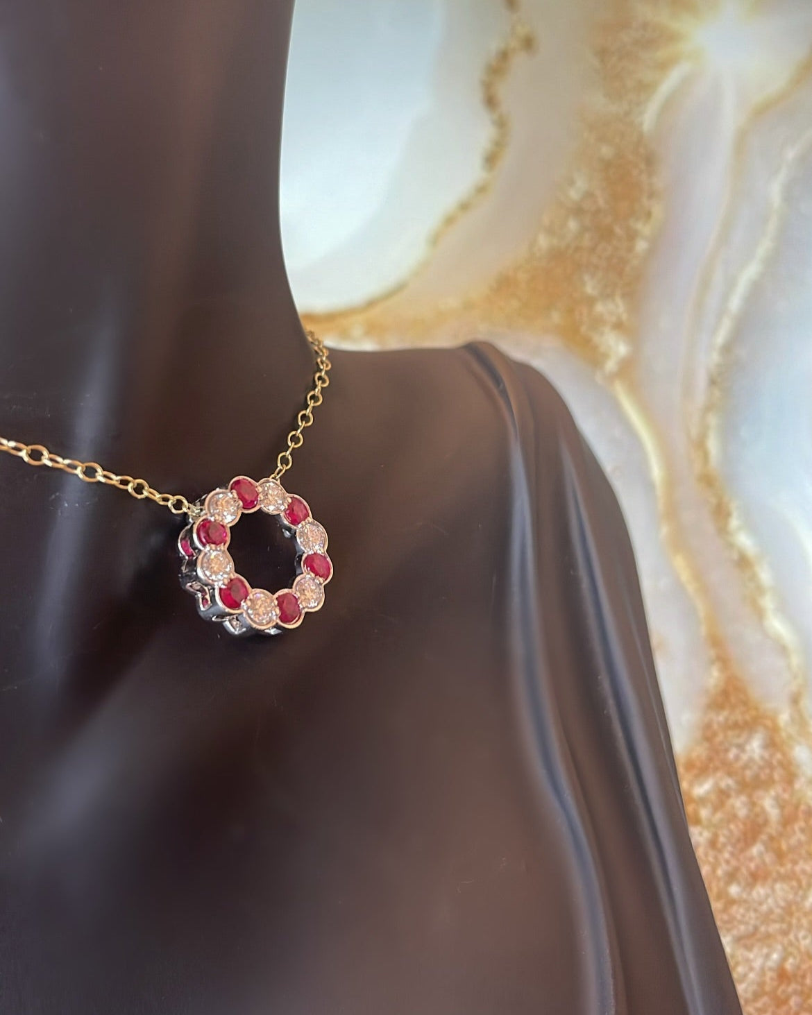 9ct Diamond & Ruby Circle Pendant