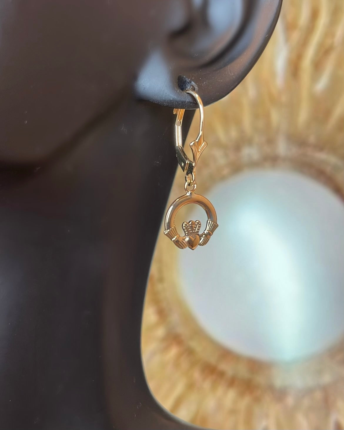 9ct Yellow Gold Mini Claddagh Leverback Earrings