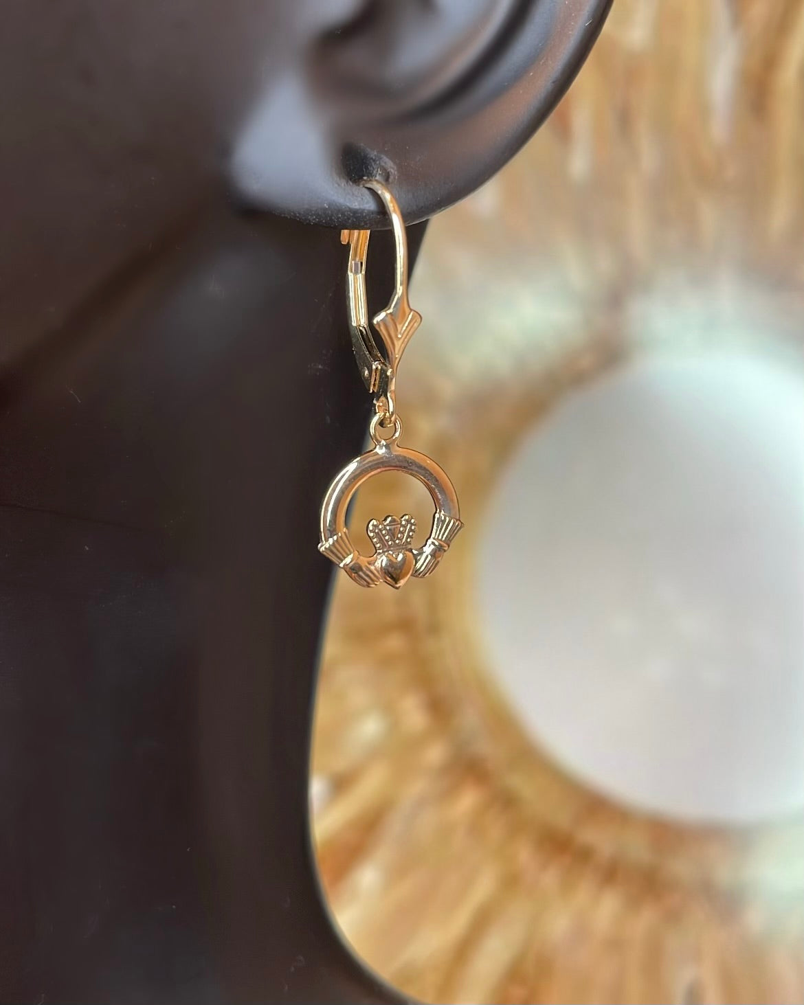 9ct Yellow Gold Mini Claddagh Leverback Earrings