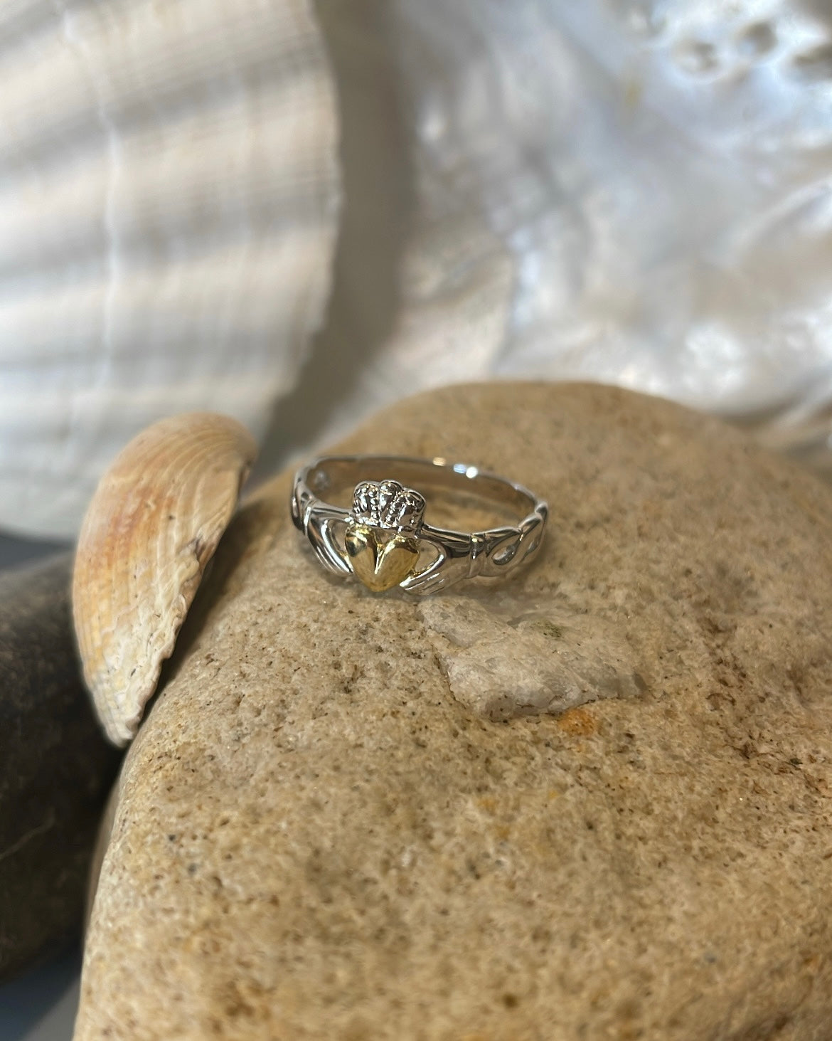 Sterling Silver Claddagh with Gold Plated Heart Ring