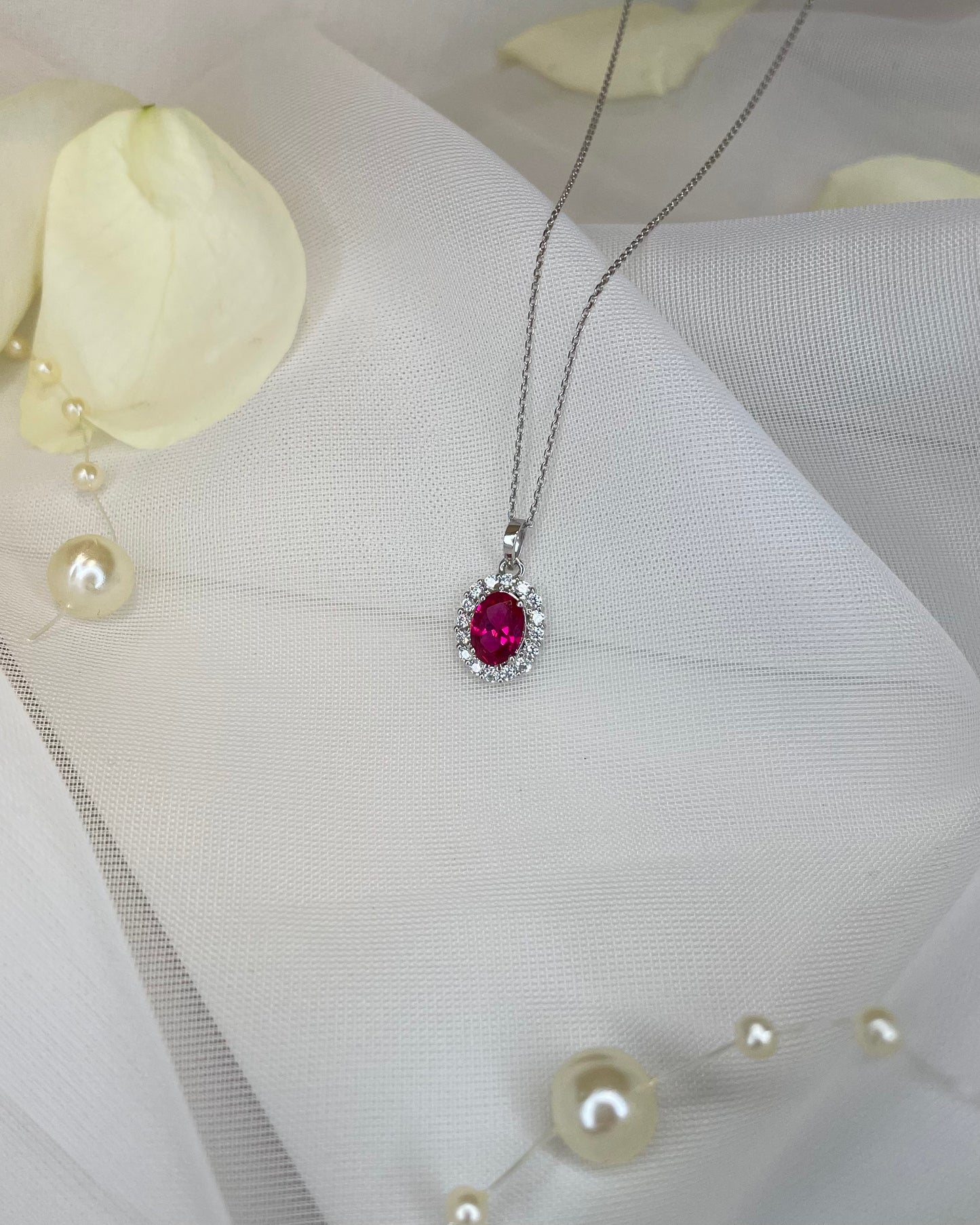 9ct White Gold Red Swarovski Crystal Pendant