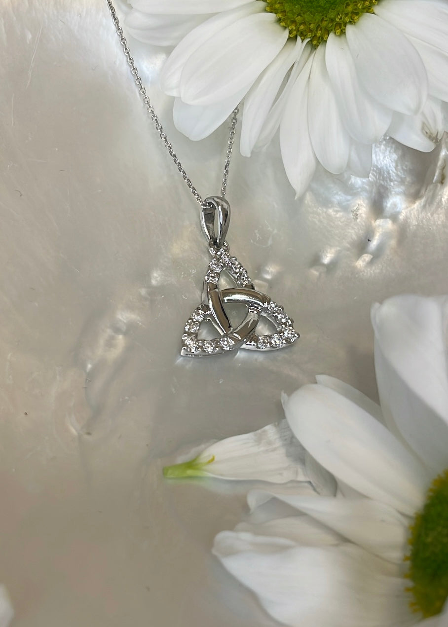 9ct White Gold Diamond Set Trinity Knot Pendant