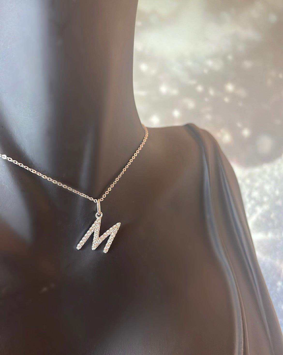 9ct White Gold Round Brilliant Diamond 'M' Initial Pendant