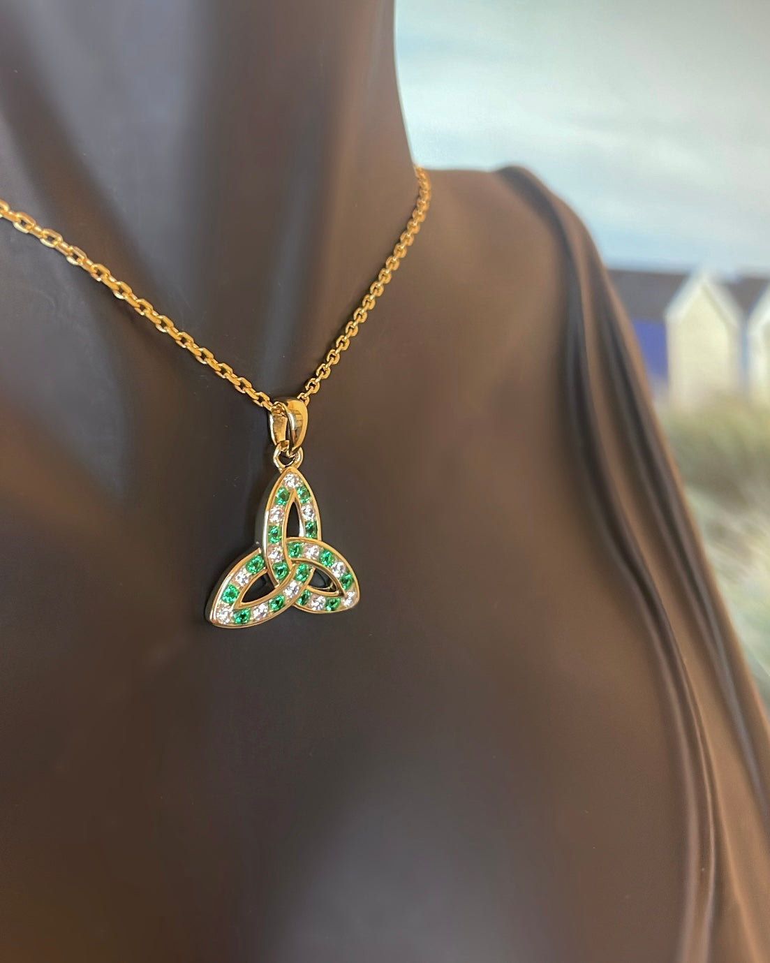 Large 18ct Rolled Gold & CZ Trinity Knot Pendant