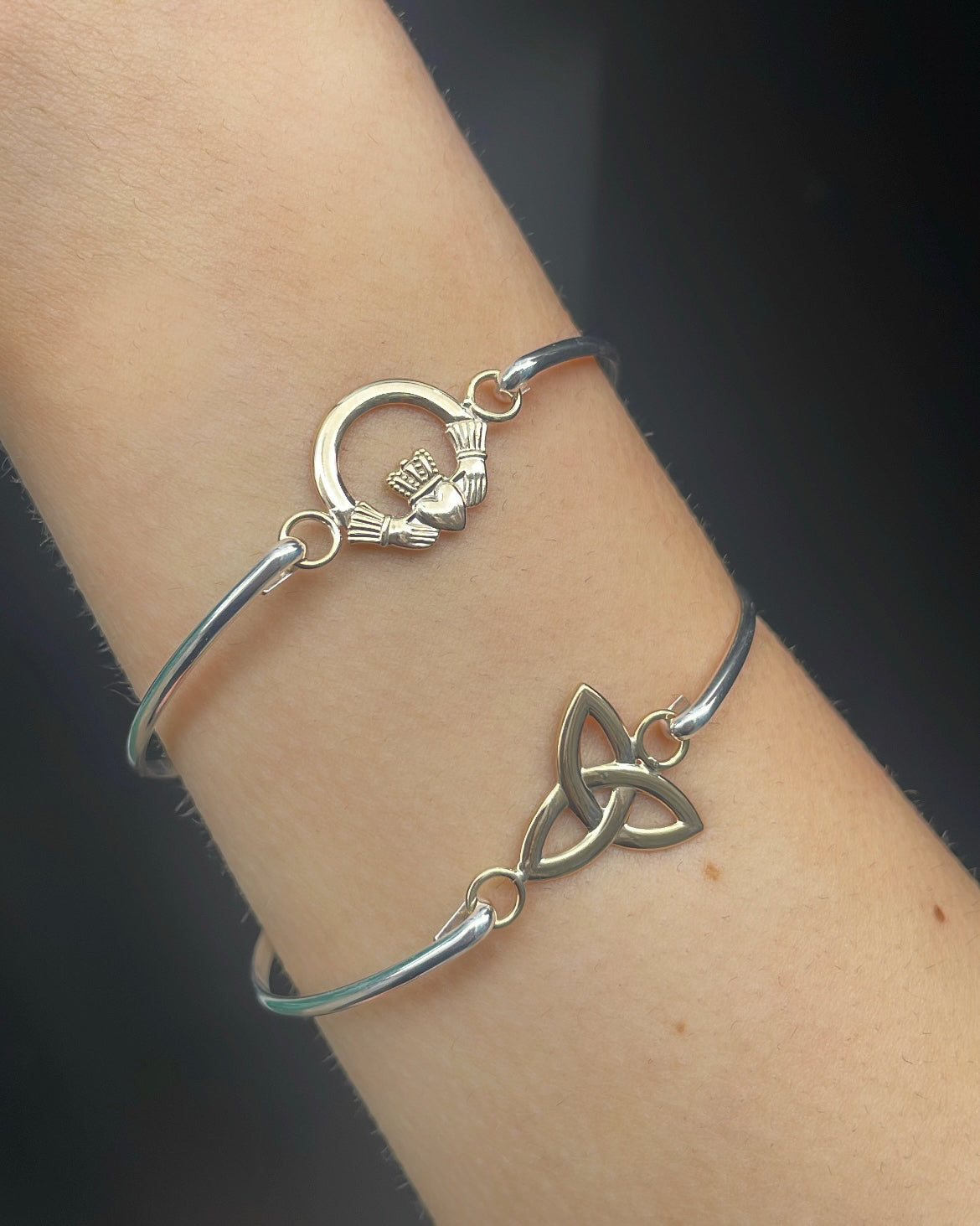 9ct Yellow Gold Claddagh Sterling Silver Bangle