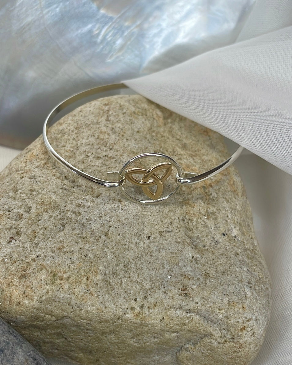 9ct Gold Trinity Knot & Sterling Silver Circle Bangle