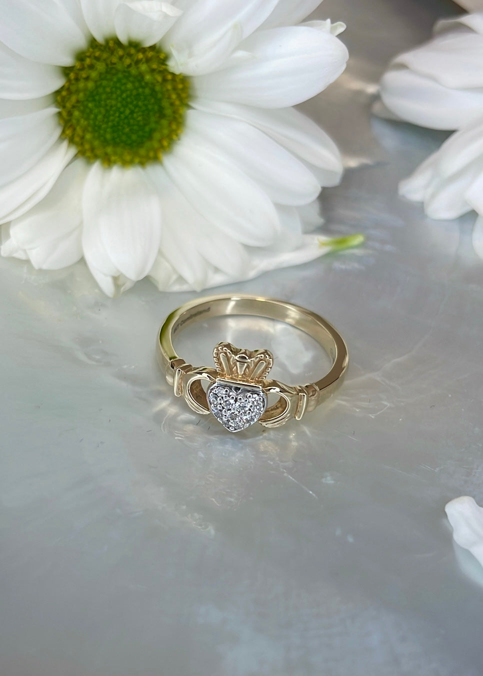 9ct Claddagh Pavé Diamond Ring