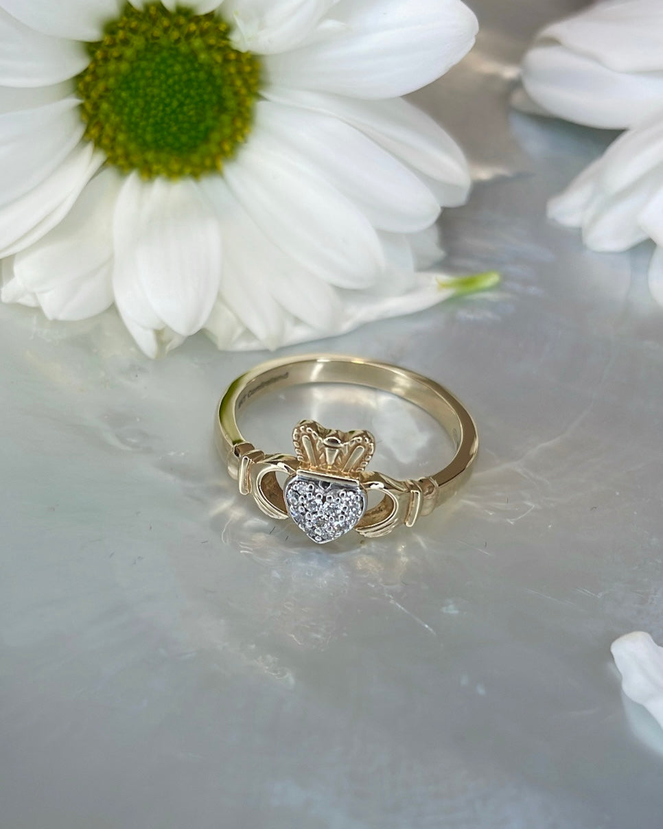 9ct Claddagh Pavé Diamond Ring