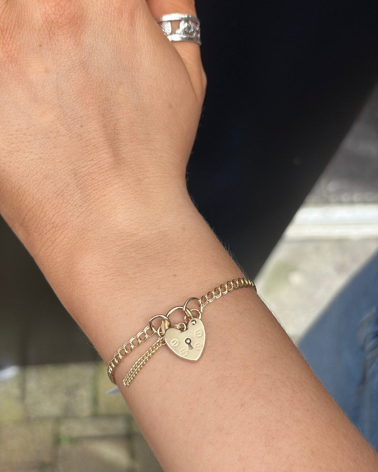 9ct Yellow Gold Heart Gate Lock Bracelet
