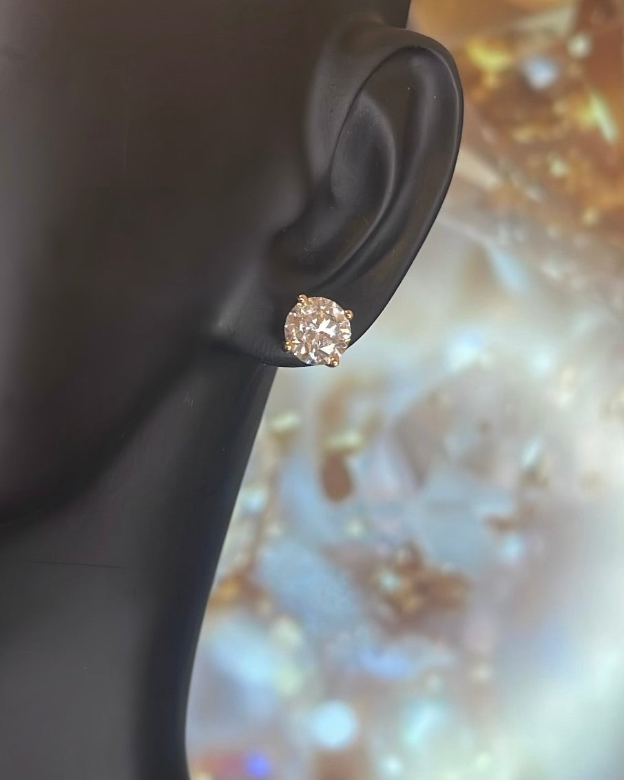 2ct Total Round Brilliant Diamond Stud 9ct Yellow Gold Earrings