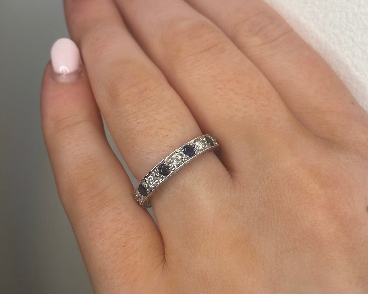 Alternating Sapphire and Diamond White Gold Band