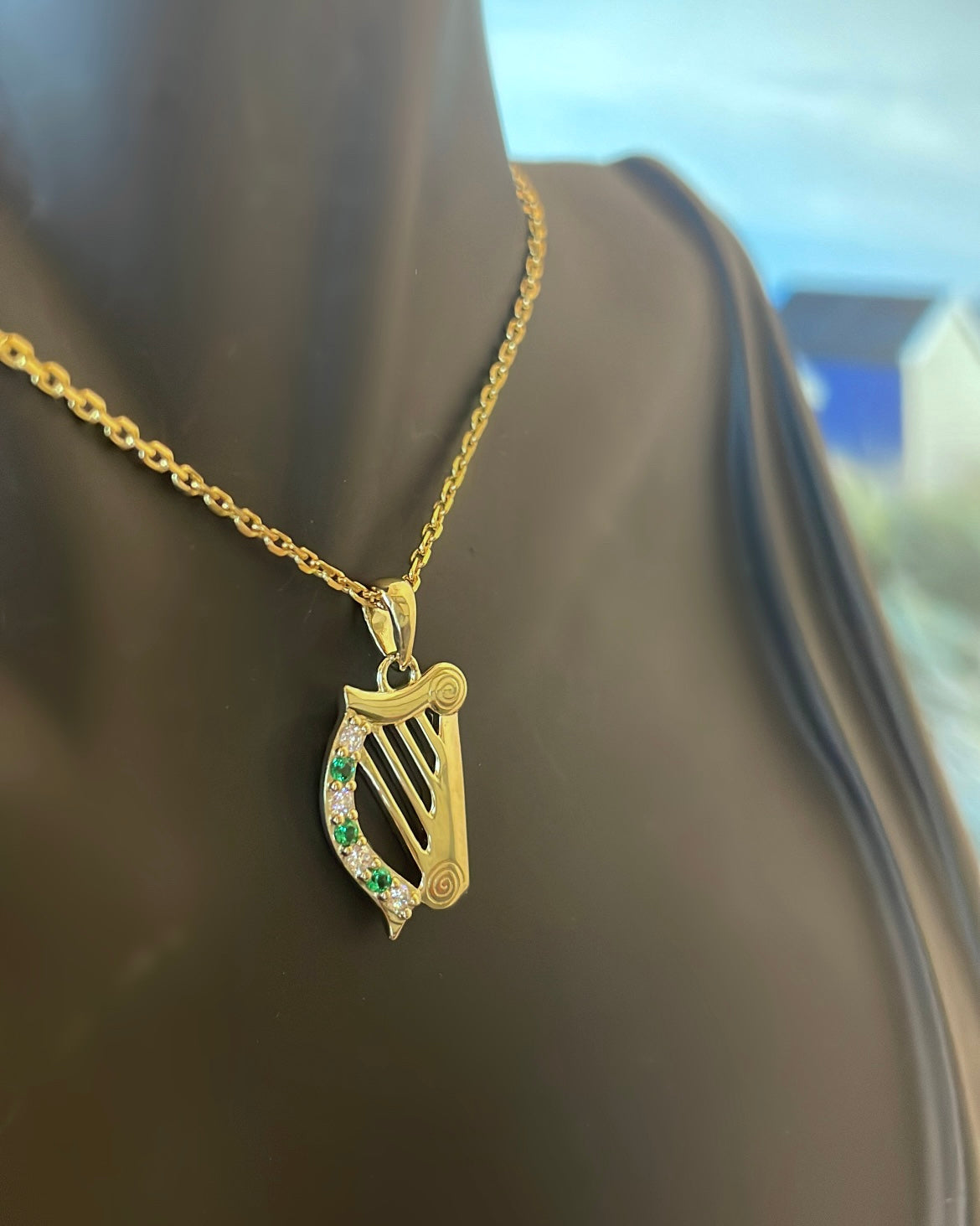 18ct Rolled Gold & CZ Harp Pendant