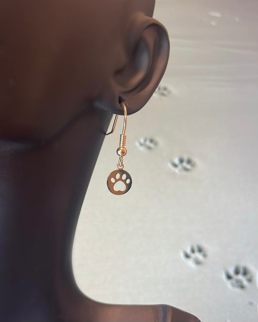9ct Pawprint Mini Drop Shepherd Hook Earring