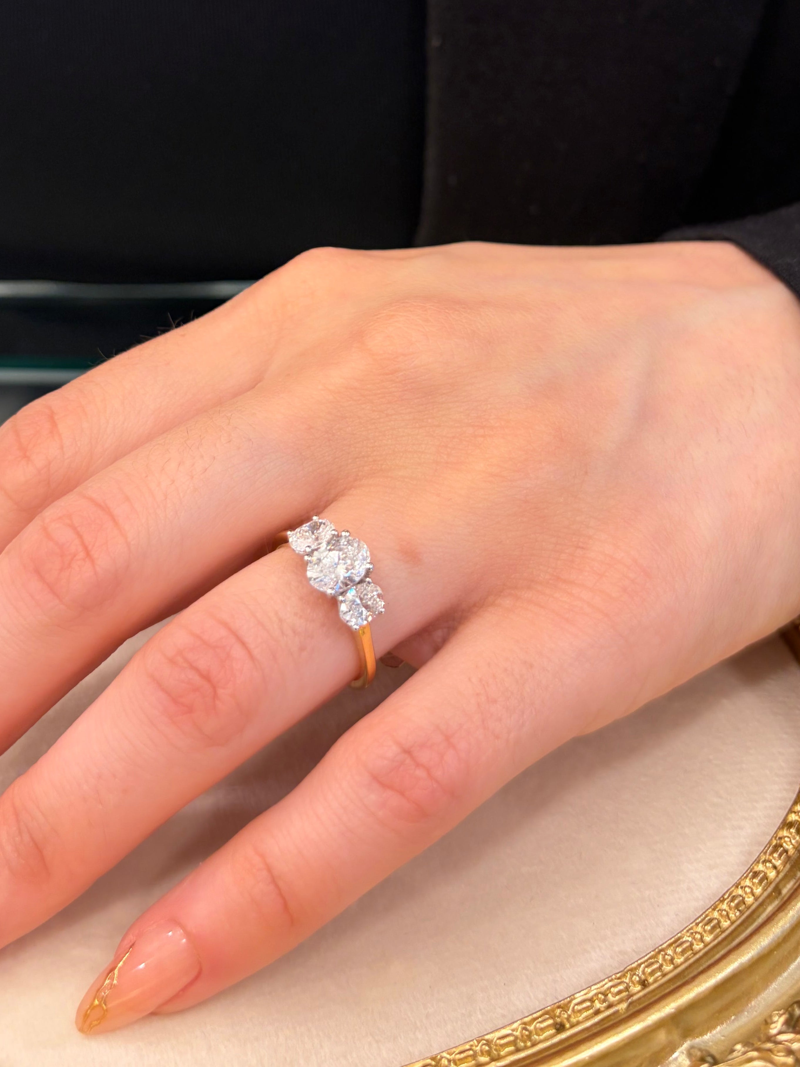1.54ct Oval trilogy ring in 18ct yellow gold
