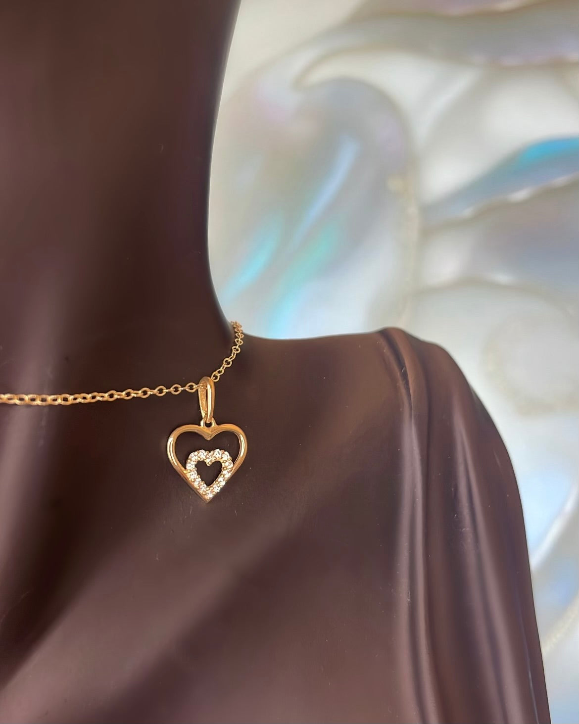 9ct Gold Heart & Inner CZ Heart Pendant