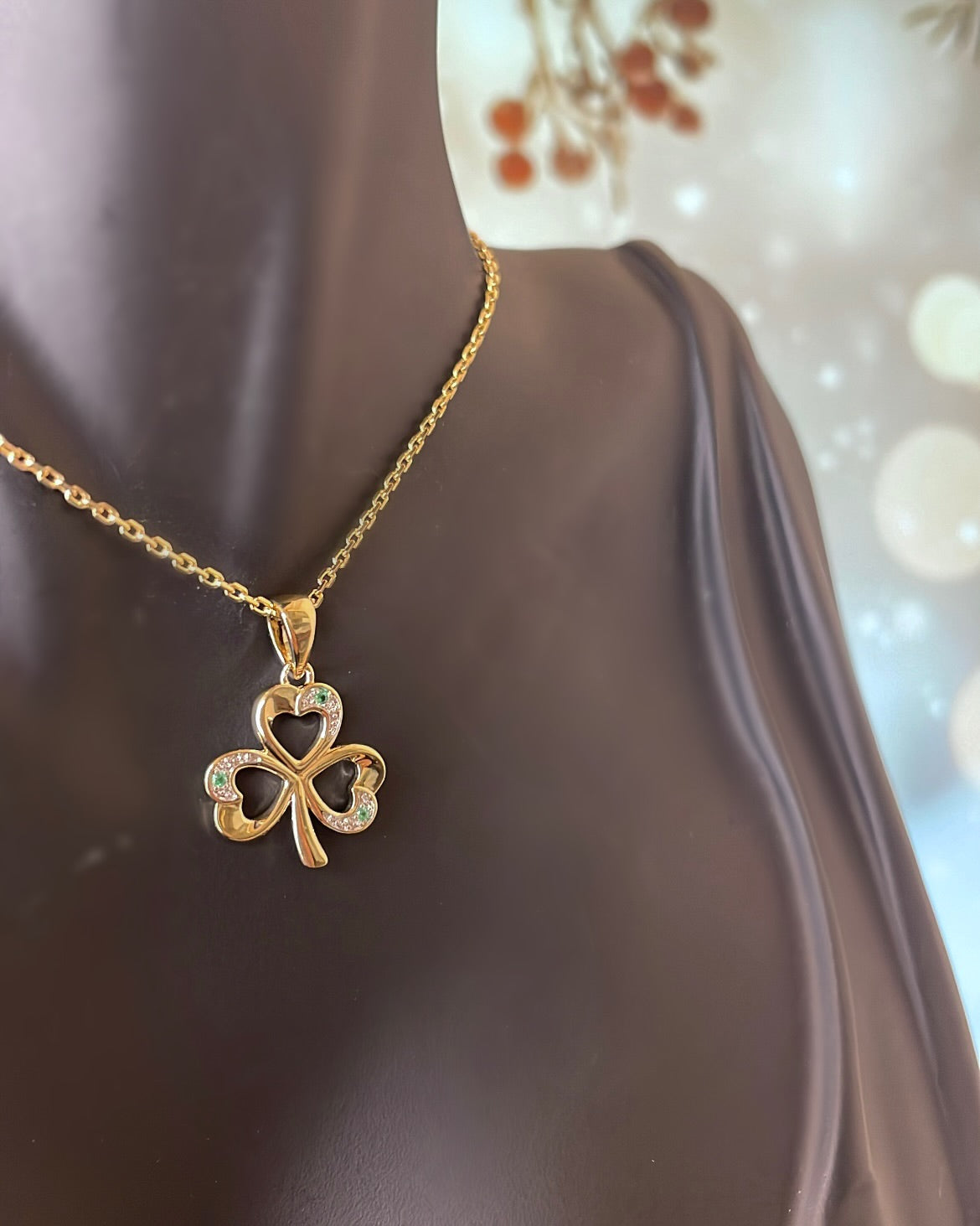 18ct Yellow Gold Plated Shamrock & CZ Pendant