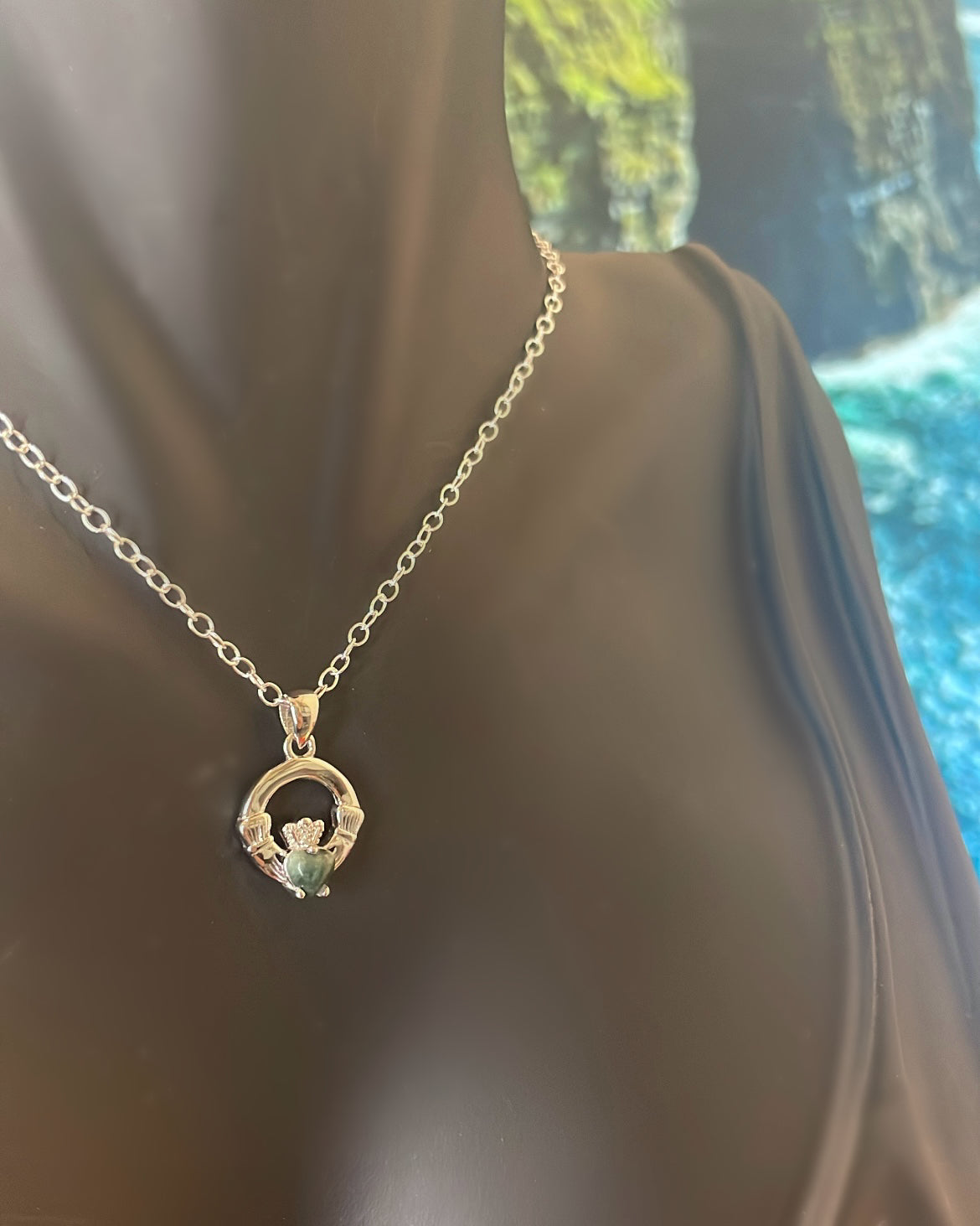 Small Sterling Silver Claddagh & Connemara Marble Pendant