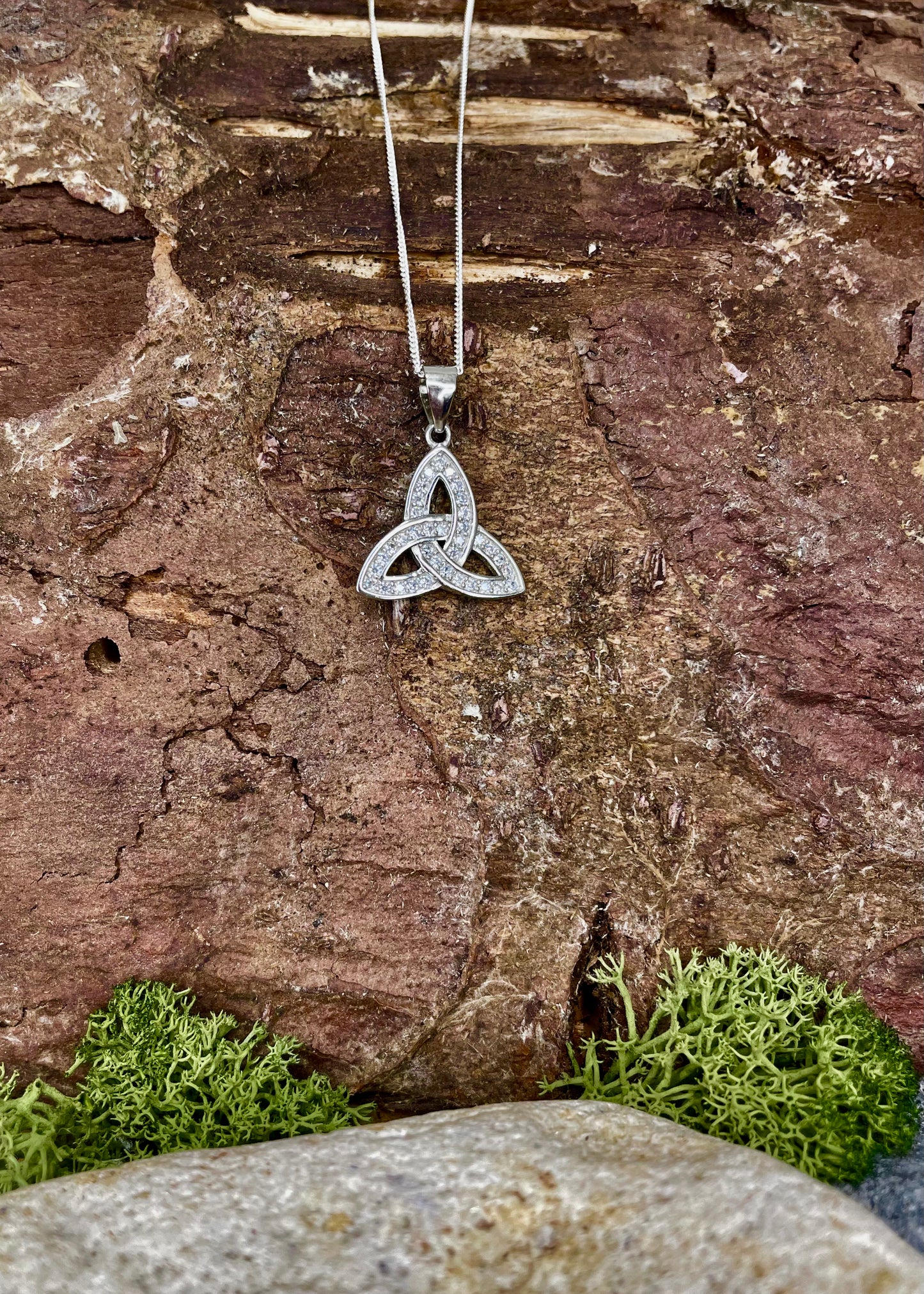 Sterling Silver Stone Set Trinity Knot Pendant